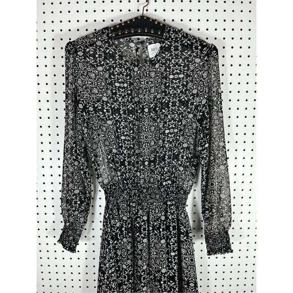 Misa Los Angeles Dresses & Skirts - MISA Los Angeles Black & Cream Print Semi Sheer Maxi Dress